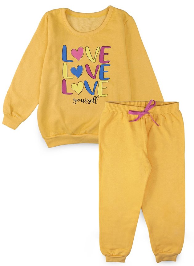 06 conjunto infantil feminino moletom love yourself amarelo 1909 mini kids