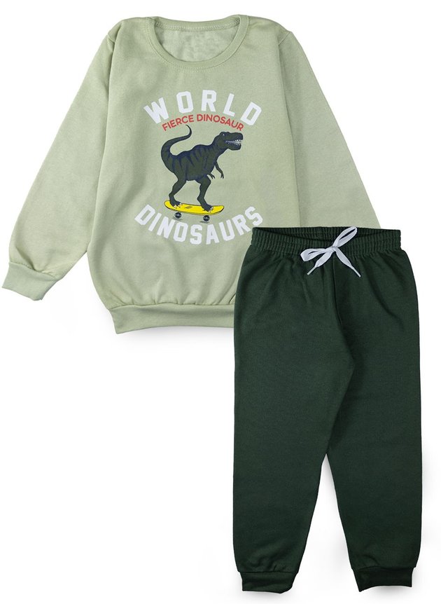 05 conjunto infantil masculino moletom world dinosaurs verde 1210 mini kids