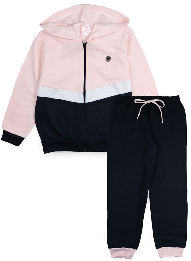 06 conjunto infantil feminino moletom com capuz e ziper fashion girl rosa 0030 laluna