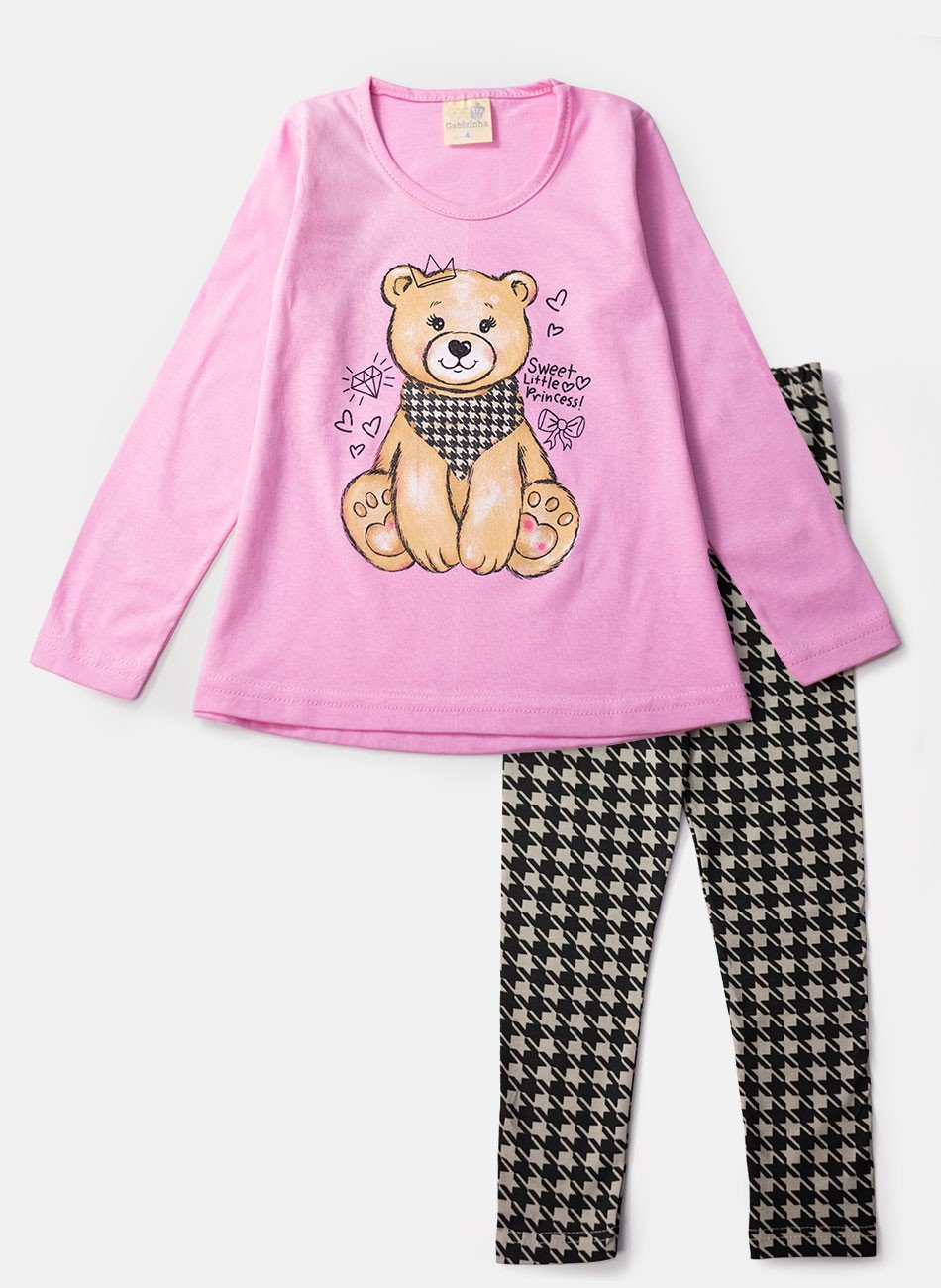 Legging Infantil Menina Cotton Urso Pink