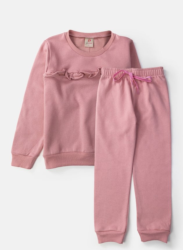 Conjunto de moletom para bebê menina com babado