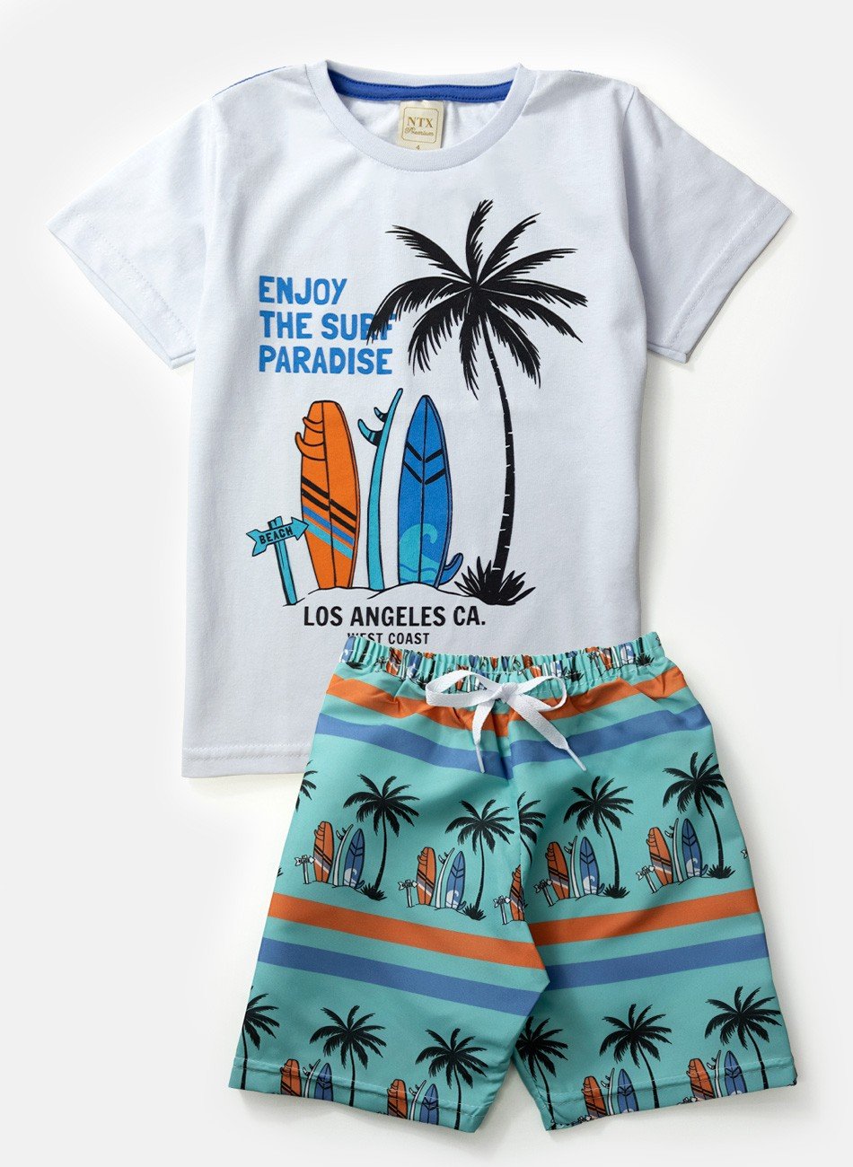 Pijama Infantil Masculino Prancha Surf Marrom