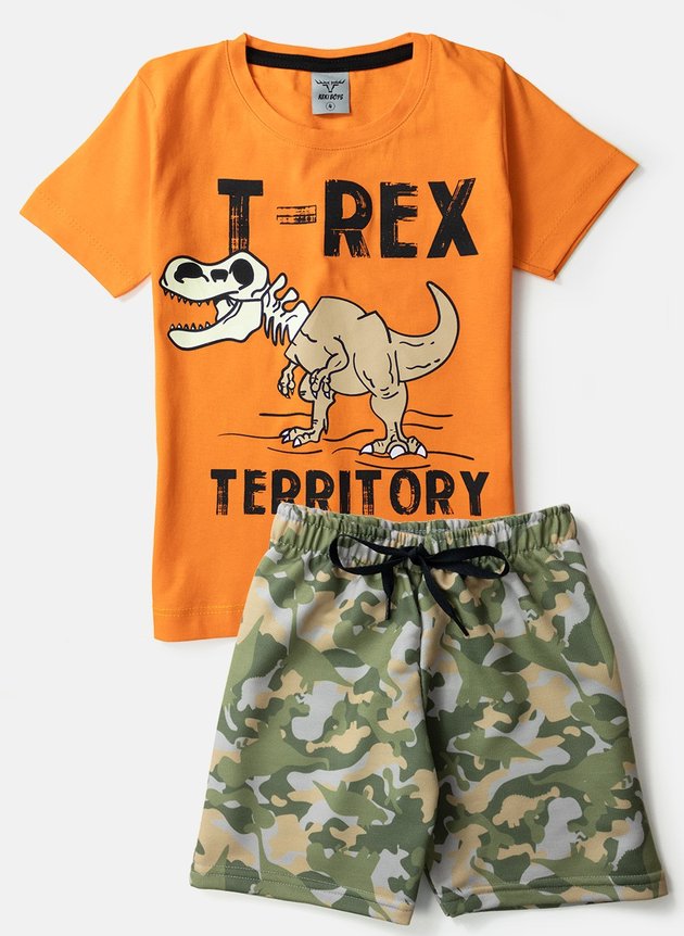05 conjunto infantil masculino t rex territory laranja 0508 keki boys