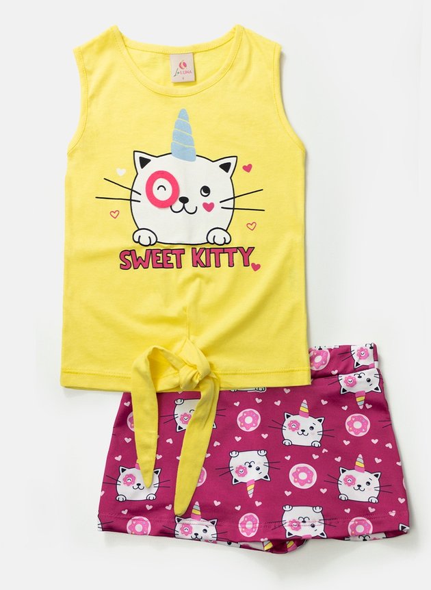 01 conjunto infantil feminino interativo sweet kitty amarelo 362 liss candy