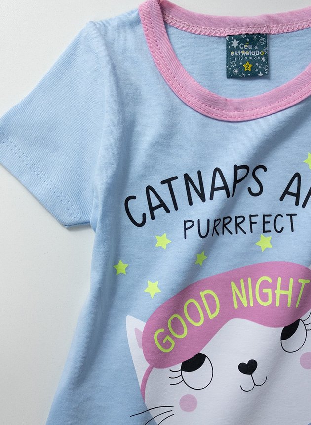 Pijama Infantil Feminino Catnaps Brilha no Escuro Azul 1091 - Céu Estrelado