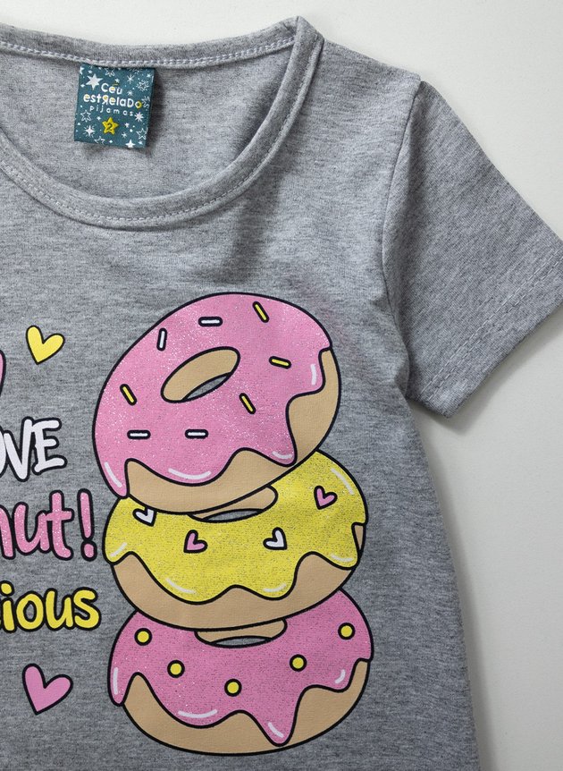 01 pijama infantil feminino donuts mescla 1090 ceu estrelado