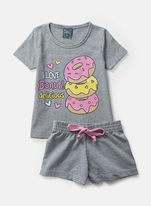 03 pijama infantil feminino donuts mescla 1090 ceu estrelado