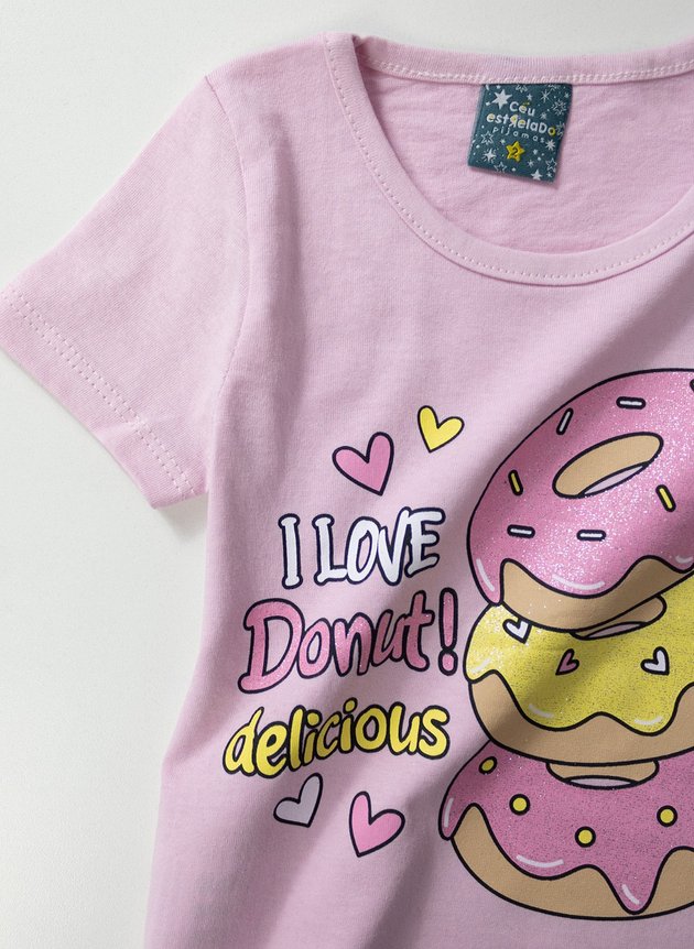 01 pijama infantil feminino donuts rosa 1090 ceu estrelado