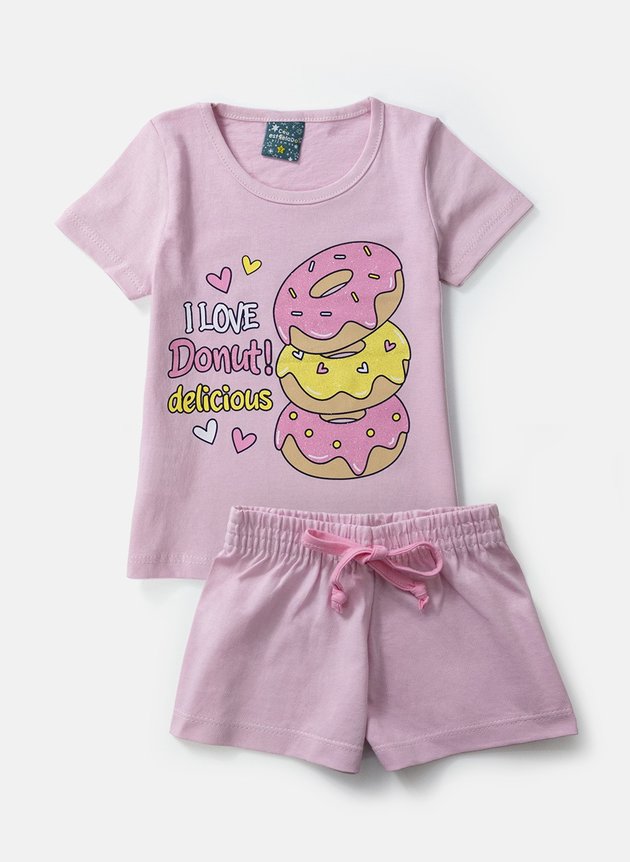 03 pijama infantil feminino donuts rosa 1090 ceu estrelado