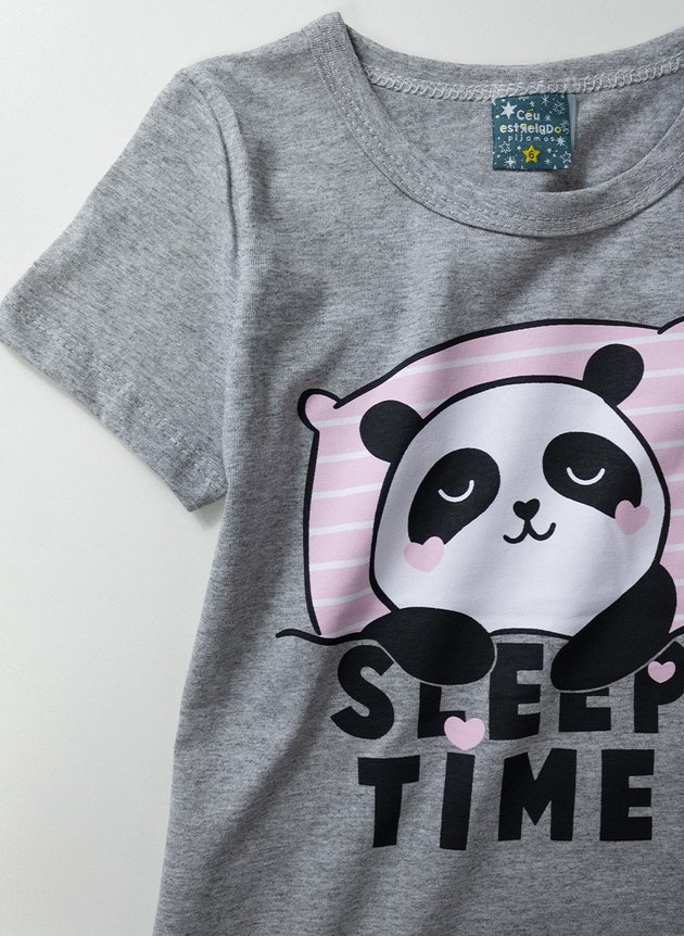 01 pijama infantil feminino panda sleep time mescla 1098 ceu estrelado