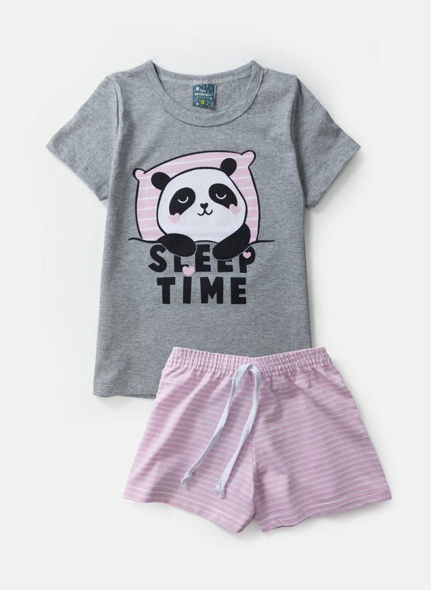 05 pijama infantil feminino panda sleep time mescla 1098 ceu estrelado