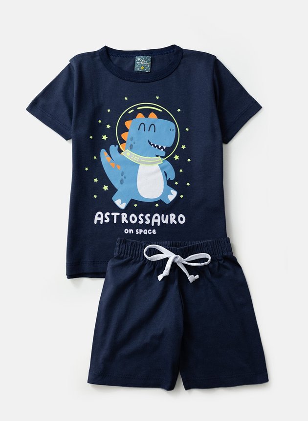 02 pijama infantil masculino astrossauro brilha no escuro marinho 1108 ceu estrelado