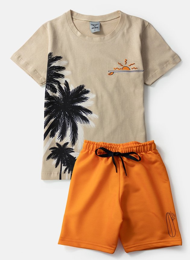 Pijama Infantil Masculino Prancha Surf Marrom