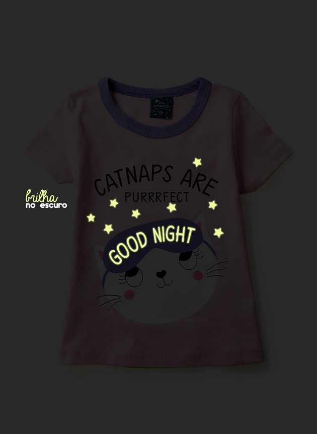 02 pijama infantil feminino catnaps brilha no escuro azul 1091 ceu estrelado