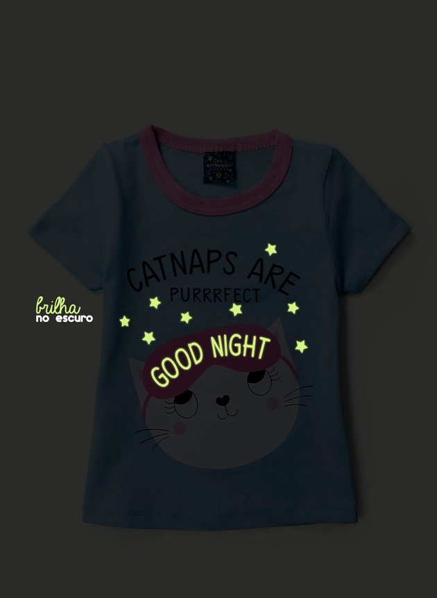 03 pijama infantil feminino catnaps brilha no escuro azul 1091 ceu estrelado