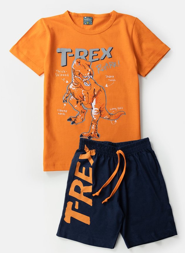04 pijama infantil masculino t rex laranja 1119 ceu estrelado