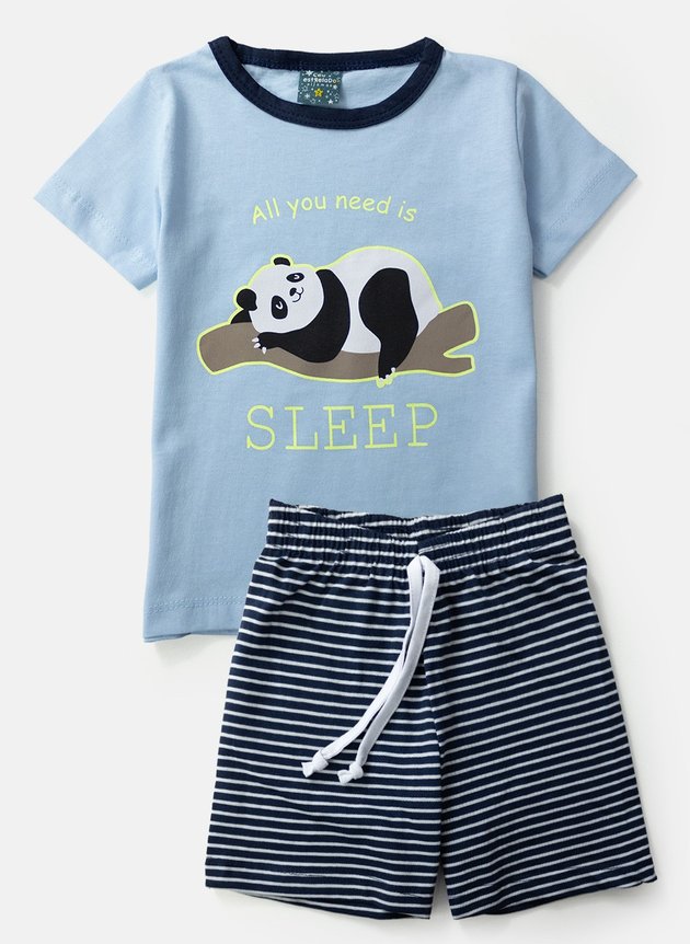 04 pijama infantil masculino panda all need is sleep azul 1113 ceu estrelado