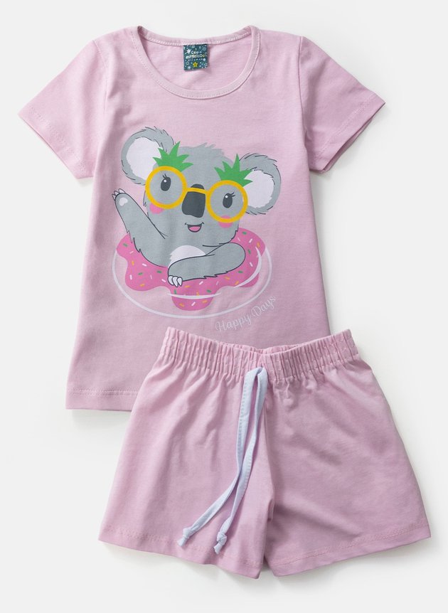 04 pijama infantil feminino coala boiando rosa 1096 ceu estrelado