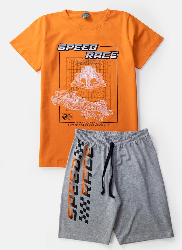 04 pijama infantil masculino speed laranja 1125 ceu estrelado