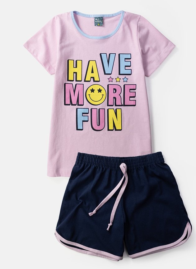 03 pijama infantil feminino have more fun rosa 1103 ceu estrelado