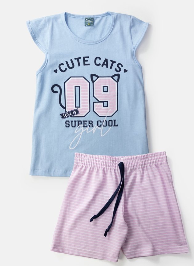 04 pijama infantil feminino cute cats rosa 1104 ceu estrelado