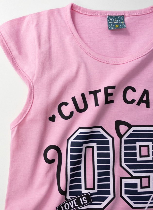10 pijama infantil feminino cute cats rosa 1104 ceu estrelado