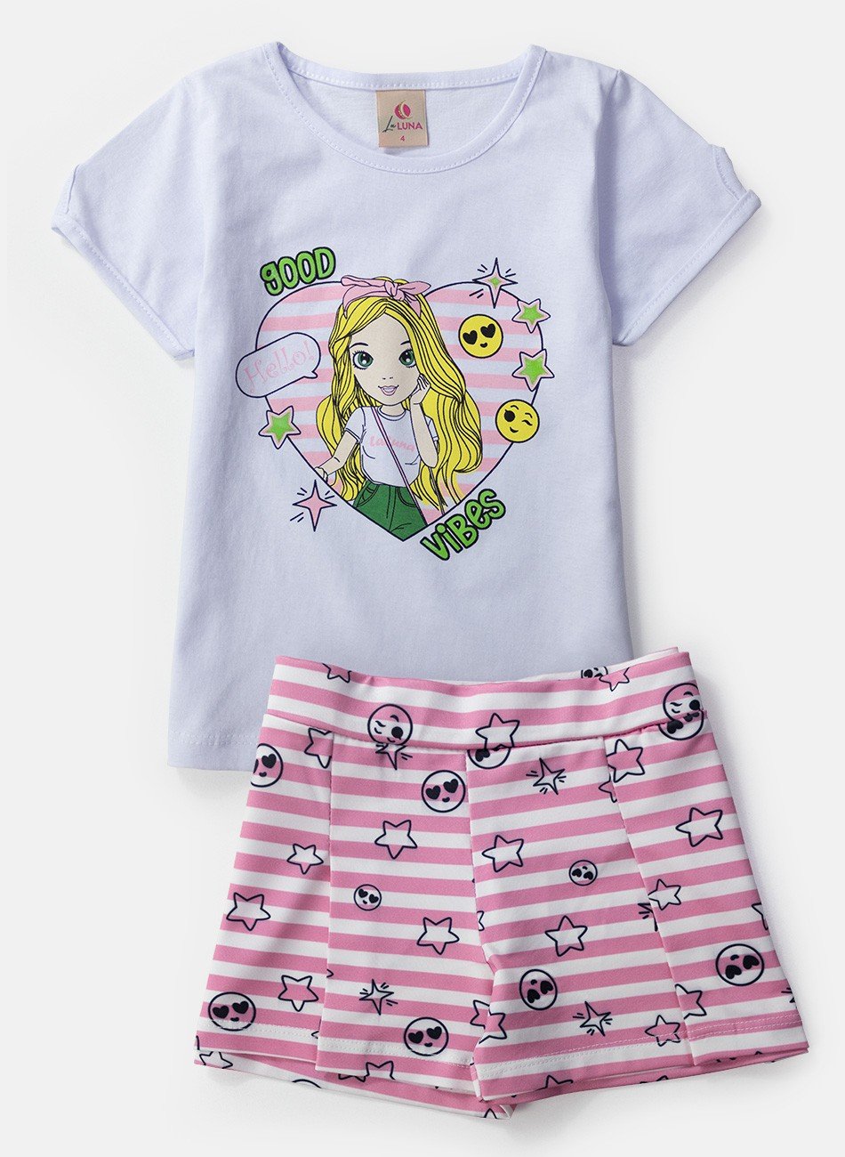 Conjunto Infantil Barbie Short Blusa Brilhante Envio Rápido