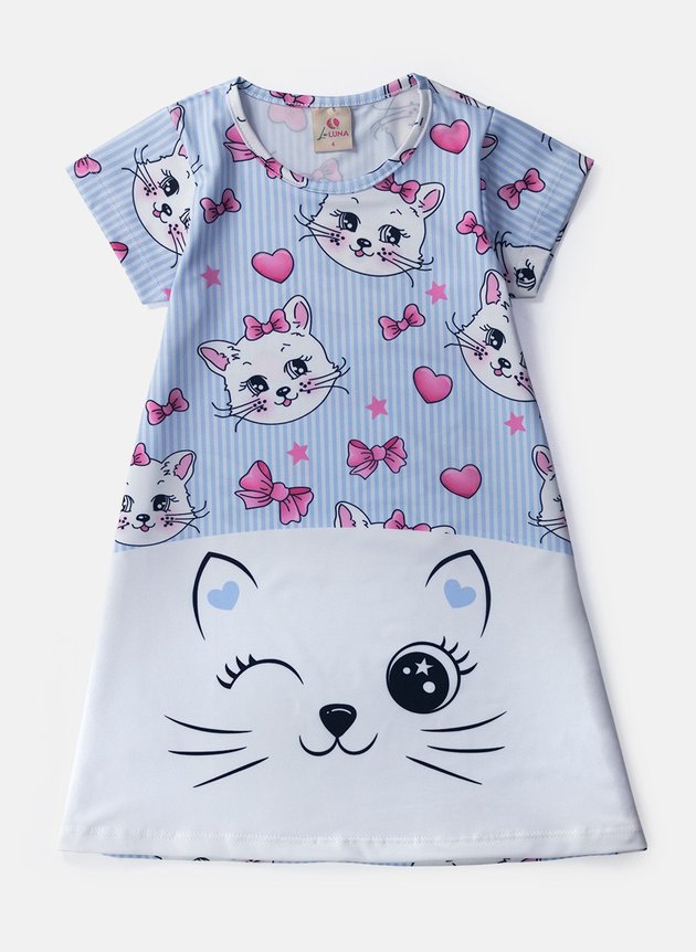 03 vestido infantil manga curta gatinhos lacos azul 0100 laluna