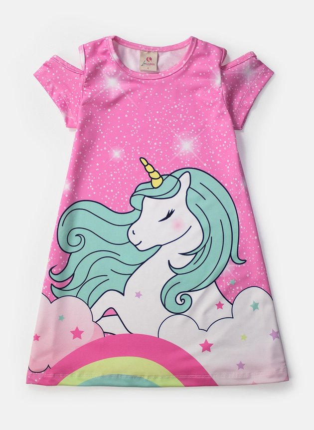 01 vestido infantil manga curta unicornio magico rosa 0112 laluna