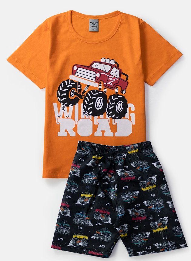 04 conjunto infantil masculino monster truck laranja 205 keki boys