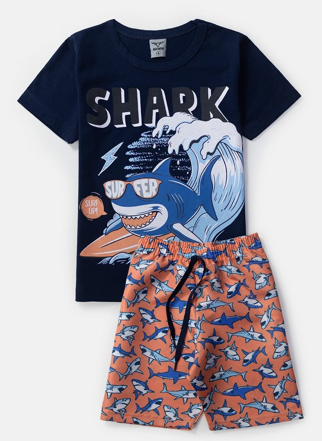 Conjunto Infantil Masculino Shark Surfer Marinho 0225 - Keki Boys