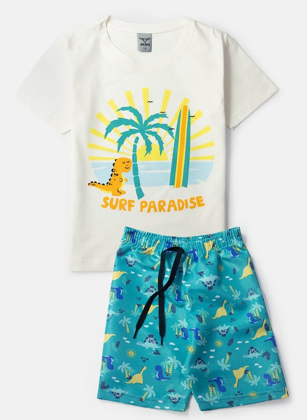 04 conjunto basico infantil masculino surf paradise creme 0219 keki boys