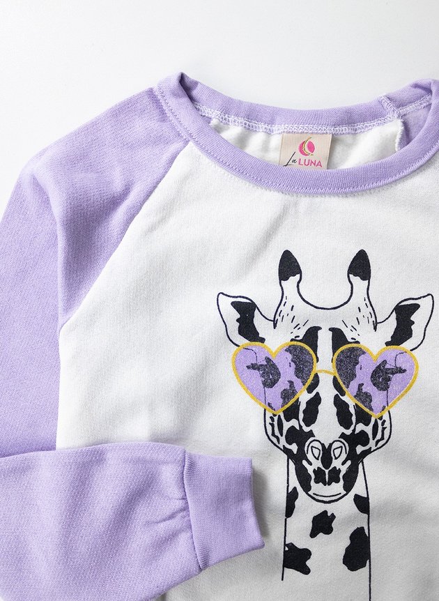 Conjunto Infantil Feminino Moletom Girafa com Óculos Lilás Conjunto Infantil Feminino Moletom Girafa com Óculos Lilás
